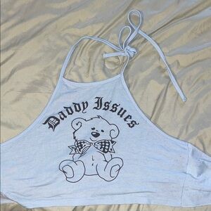 White Halter Top with Bear Graphic